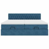 Cadre de lit ottoman avec matelas bleu foncé 160x200 cm velours