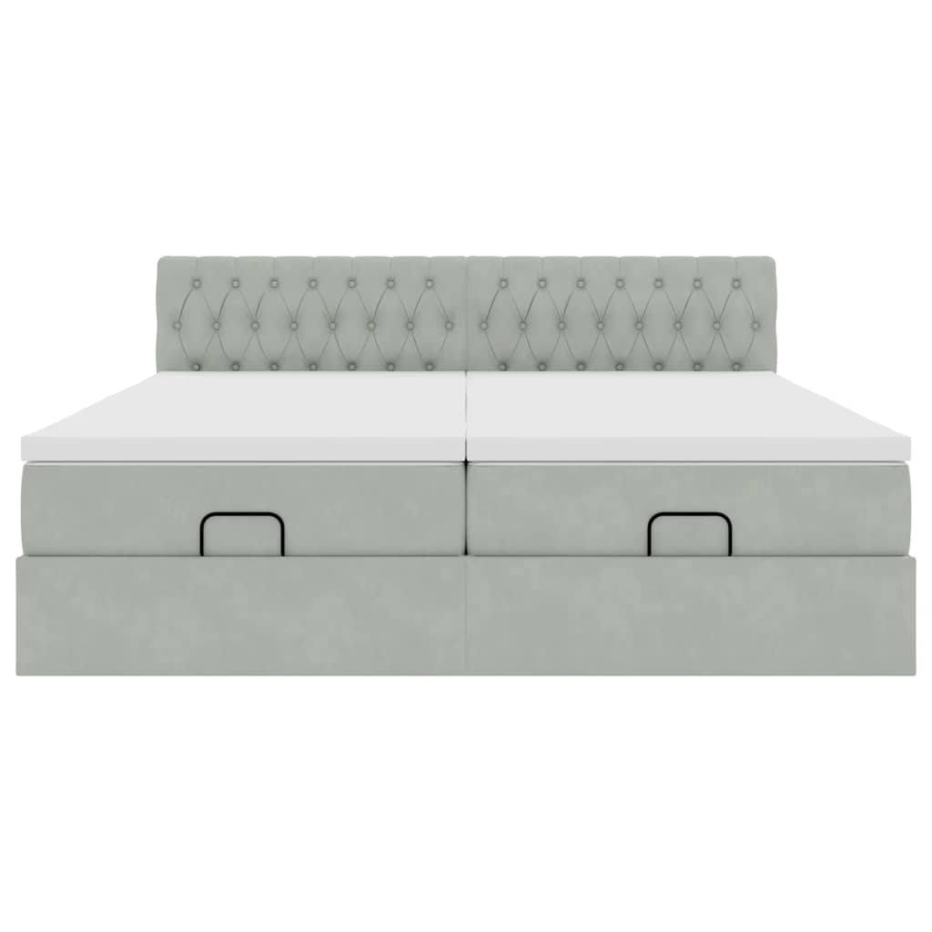 Cadre de lit ottoman et matelas gris clair 180x200cm velours