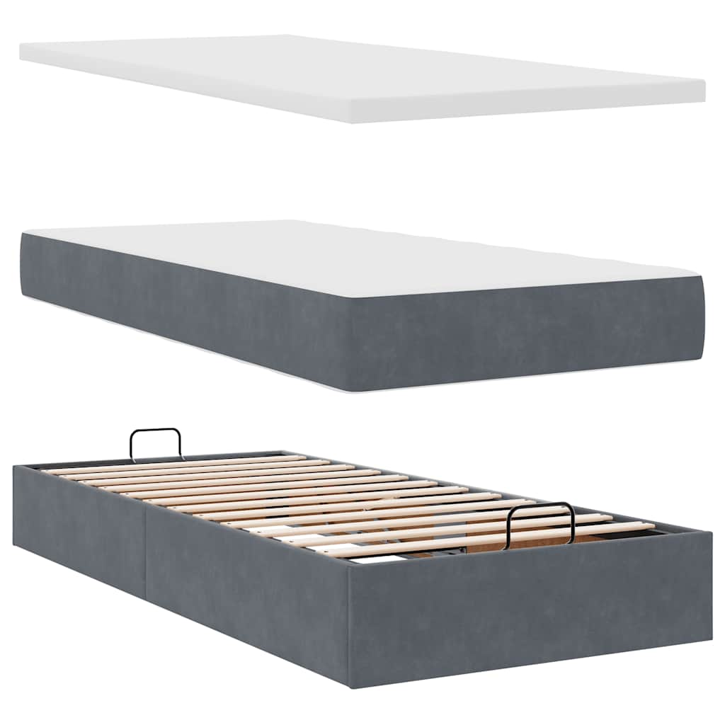 Ottoman bed frame with dark gray mattress 180x200cm velvet