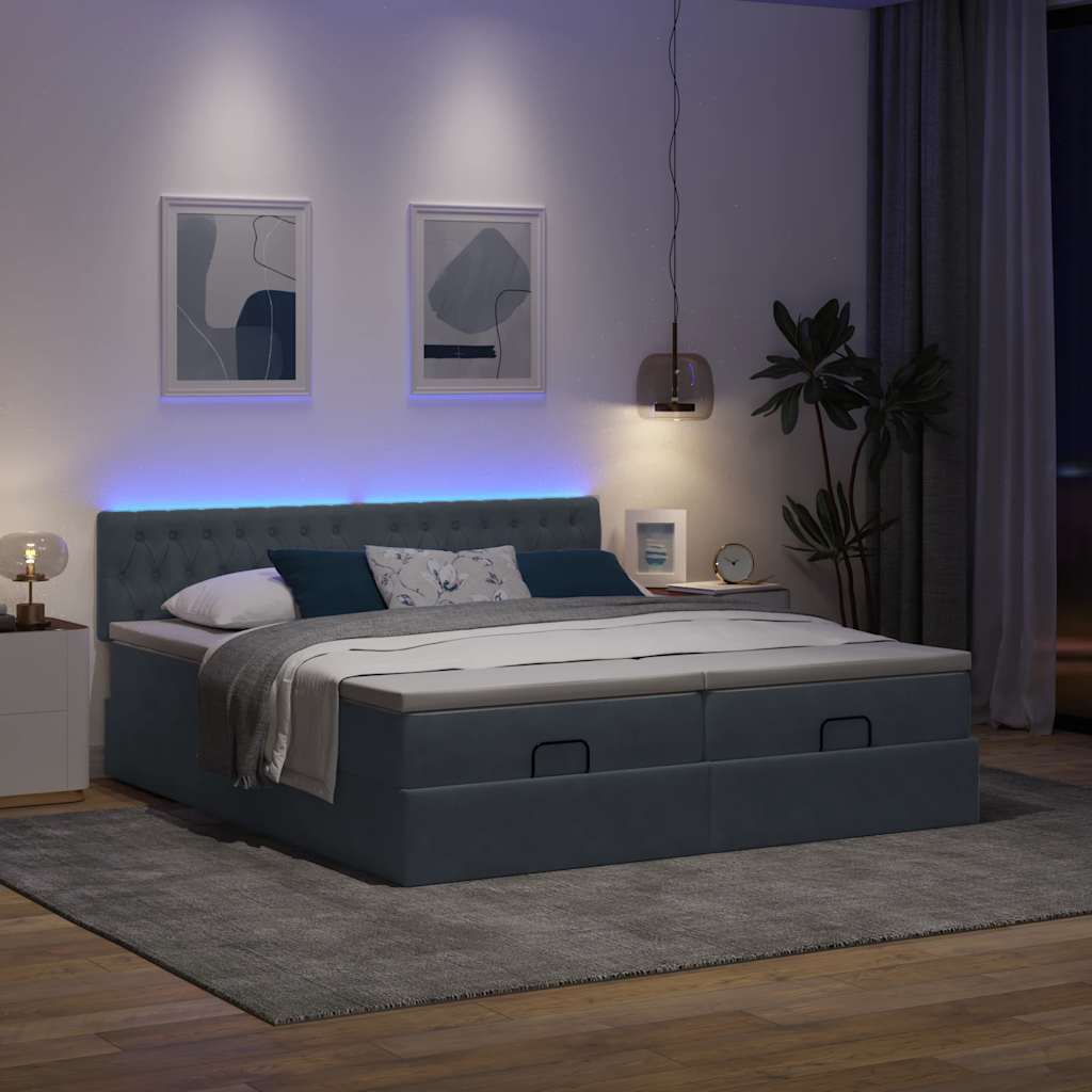 Ottoman bed frame with dark gray mattress 180x200cm velvet