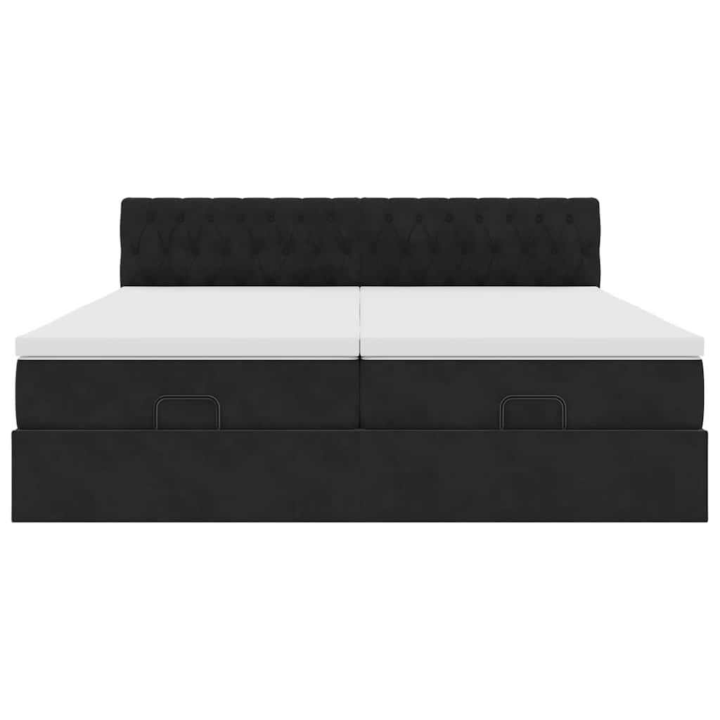 Cadre de lit ottoman avec matelas noir 180x200cm velours