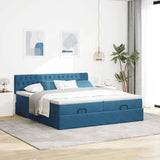 Cadre de lit ottoman avec matelas bleu foncé 180x200 cm velours