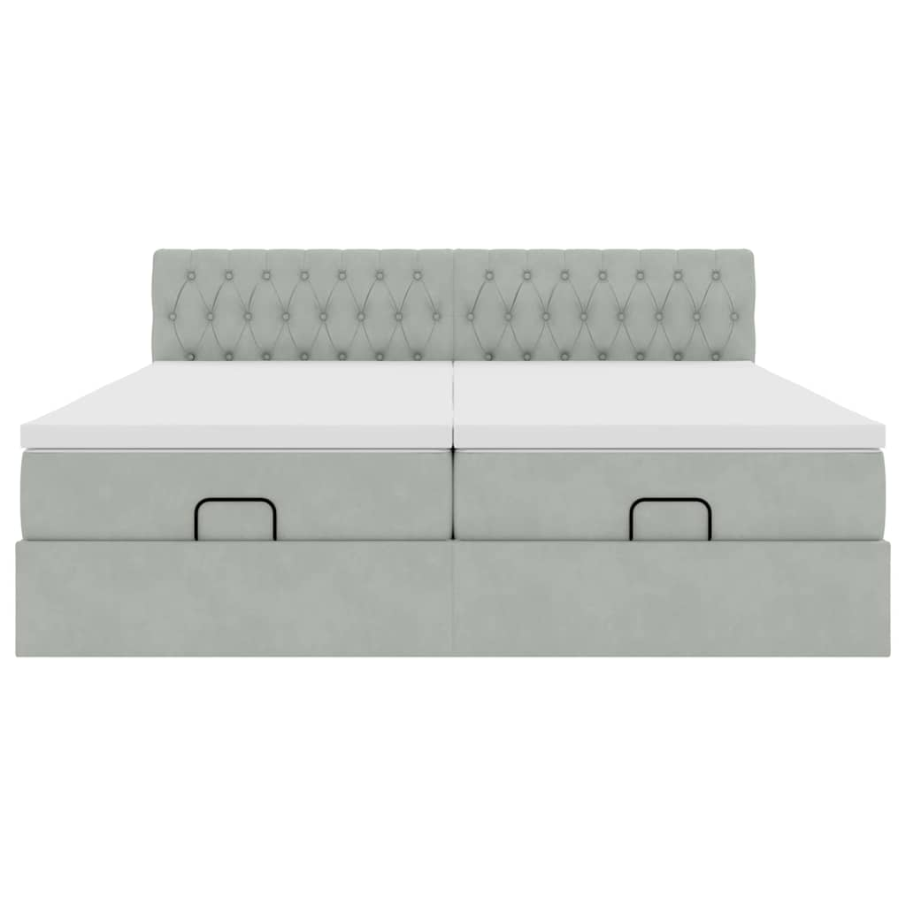 Cadre de lit ottoman avec matelas gris clair 200x200 cm velours