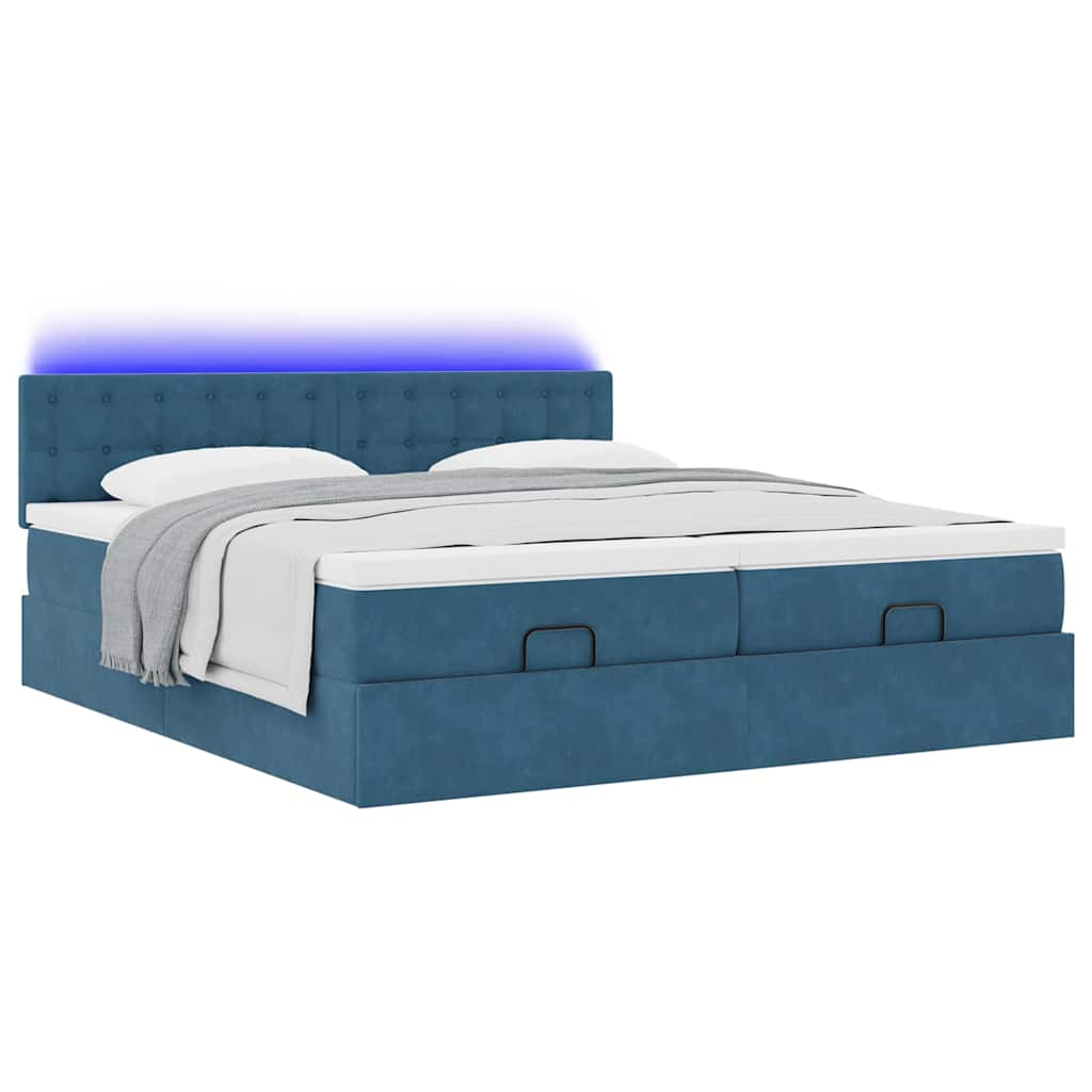 Cadre de lit ottoman avec matelas bleu foncé 160x200 cm velours