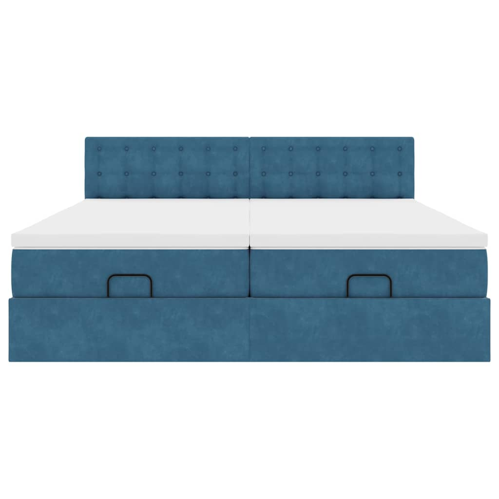 Cadre de lit ottoman avec matelas bleu foncé 160x200 cm velours