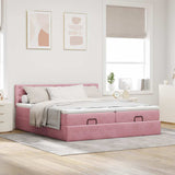 Cadre de lit ottoman avec matelas rose 160x200 cm velours