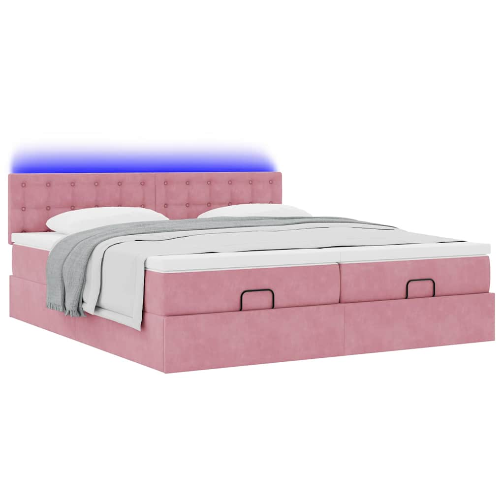 Cadre de lit ottoman avec matelas rose 160x200 cm velours