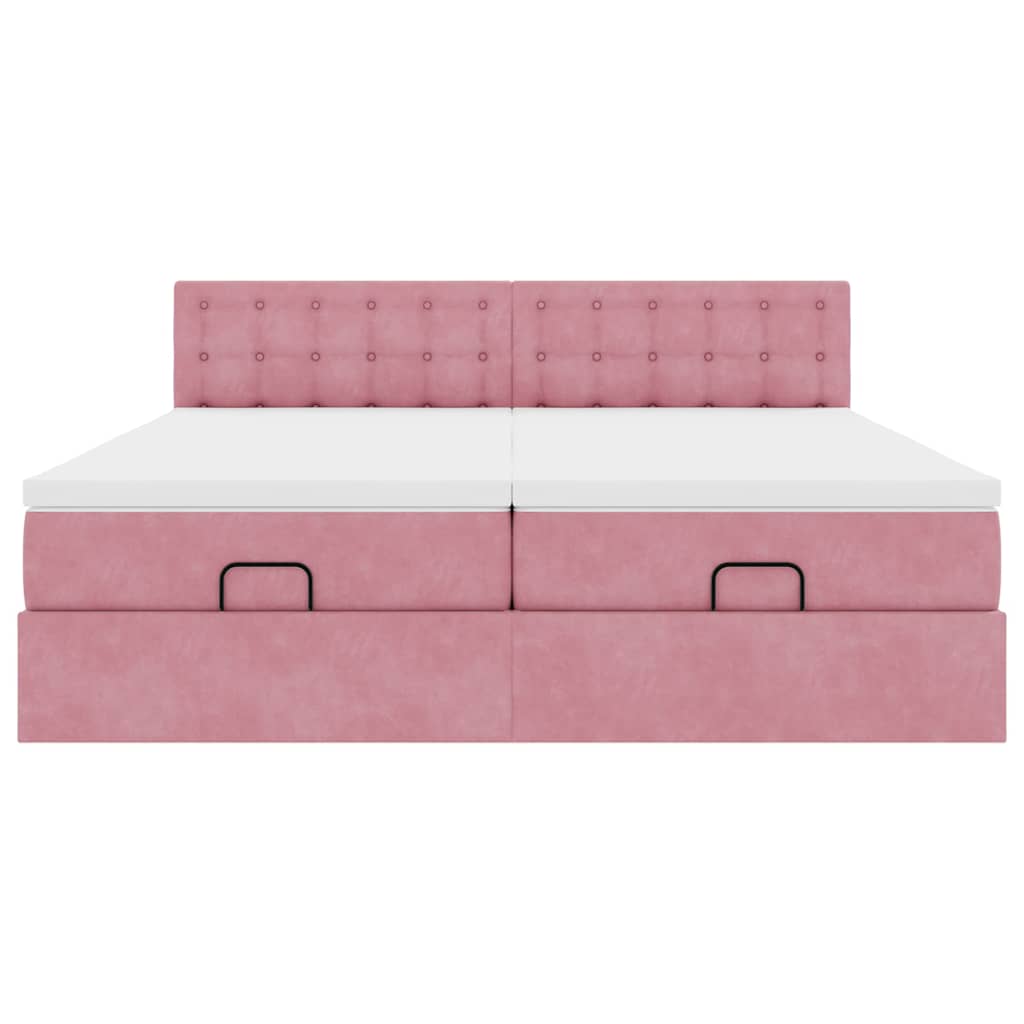 Cadre de lit ottoman avec matelas rose 160x200 cm velours