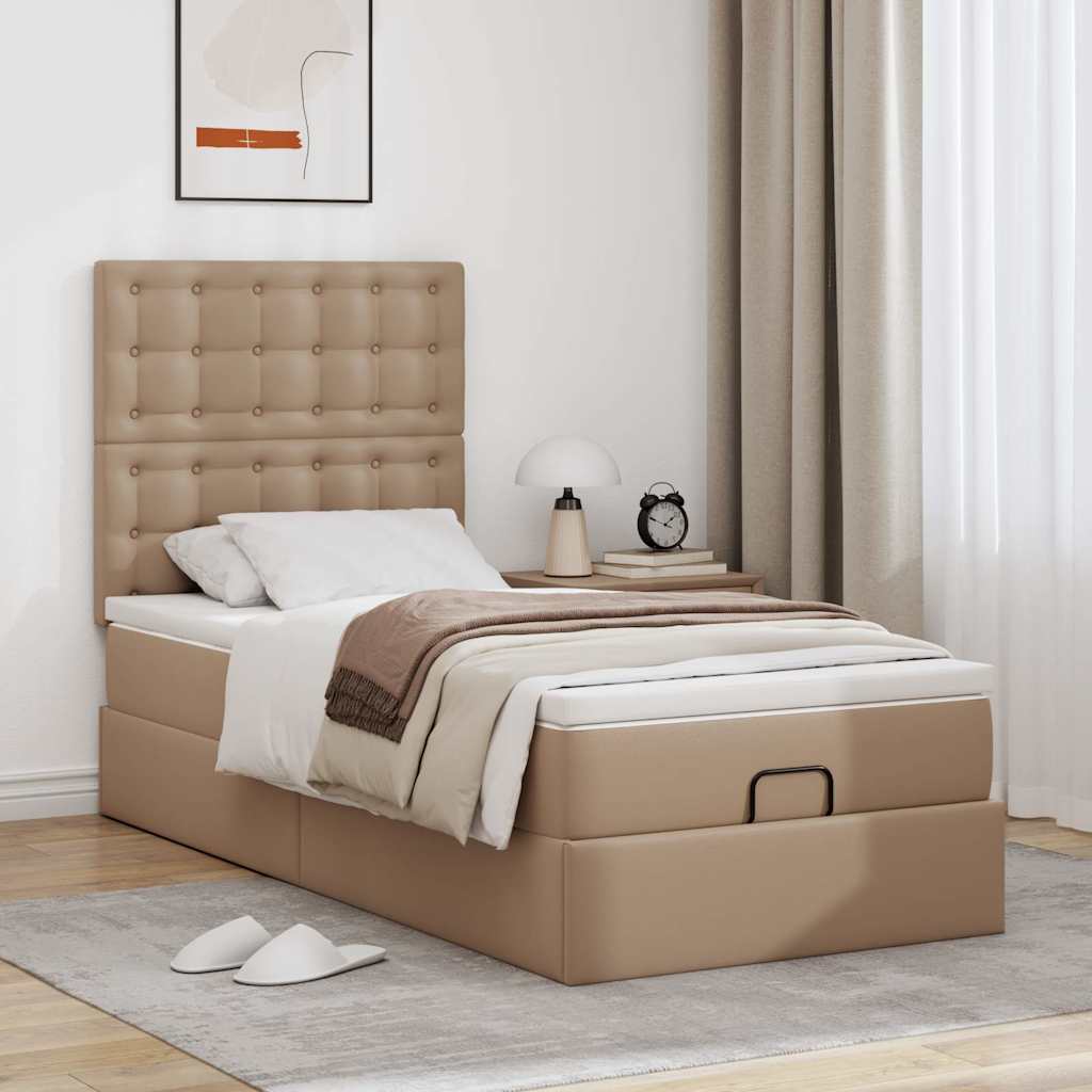 Lit ottoman et matelas cappuccino 80x200 cm similicuir