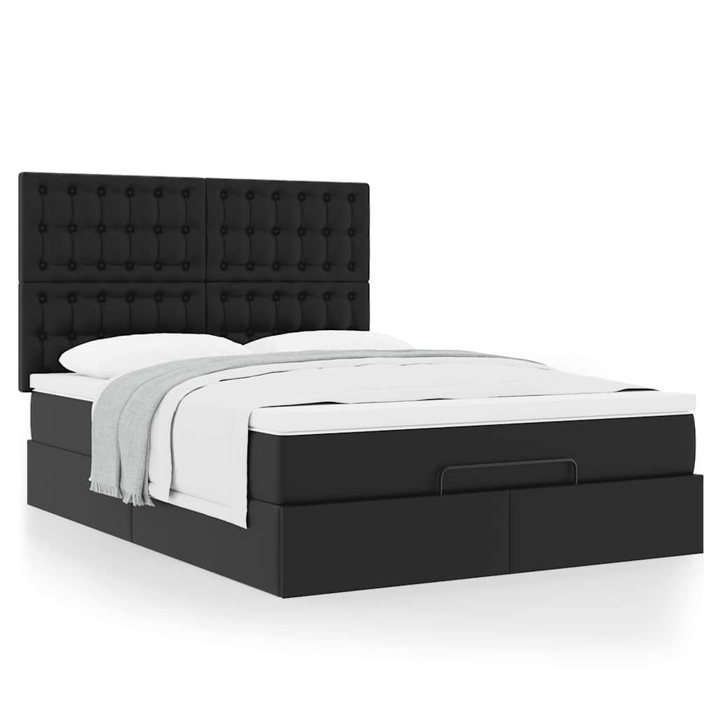 Cadre de lit ottoman avec matelas noir 140x190 cm similicuir