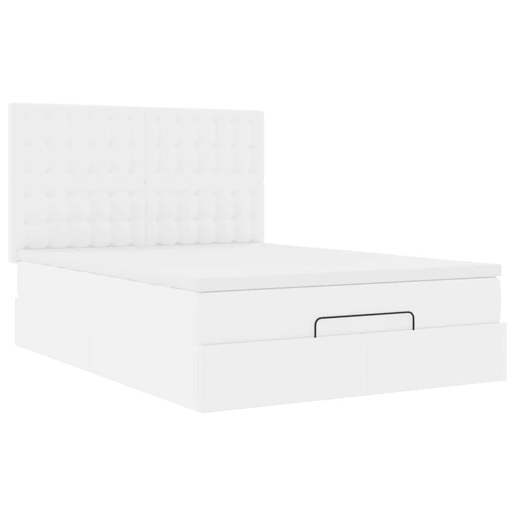 Cadre de lit ottoman avec matelas blanc 140x190 cm similicuir