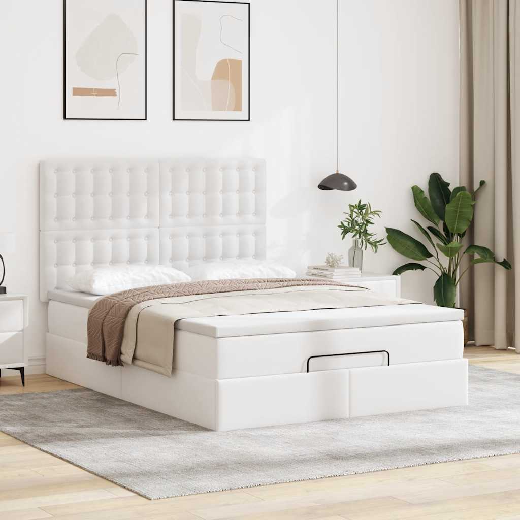 Cadre de lit ottoman avec matelas blanc 140x190 cm similicuir