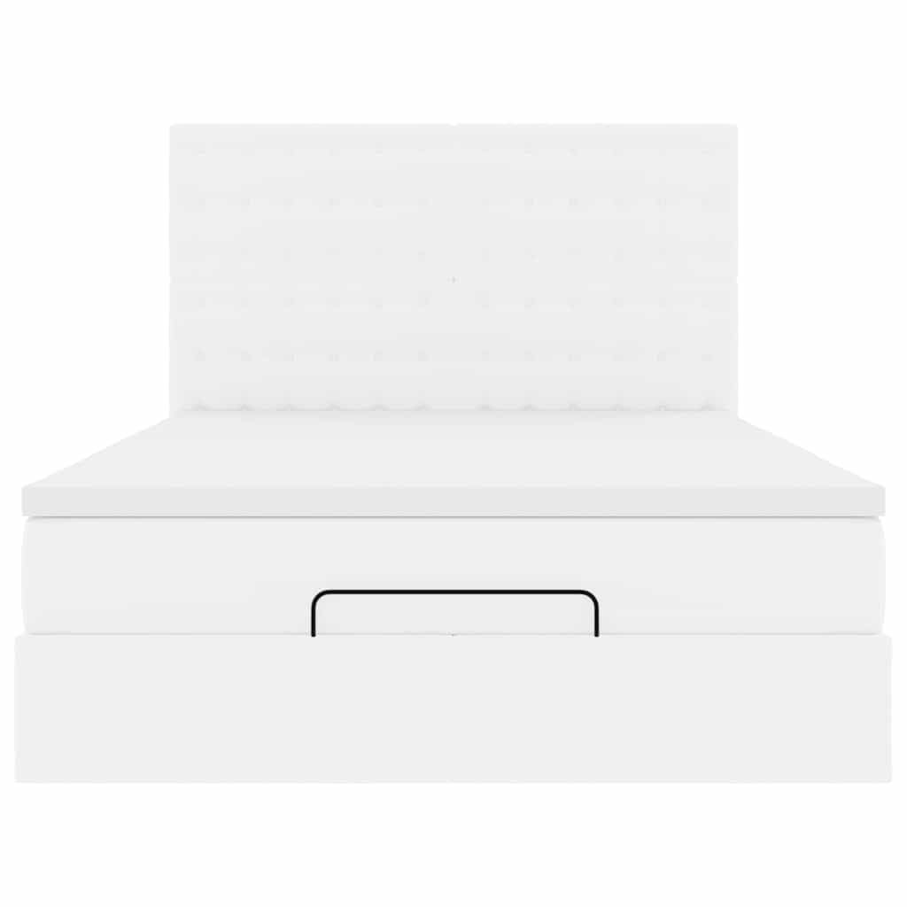 Cadre de lit ottoman avec matelas blanc 140x190 cm similicuir