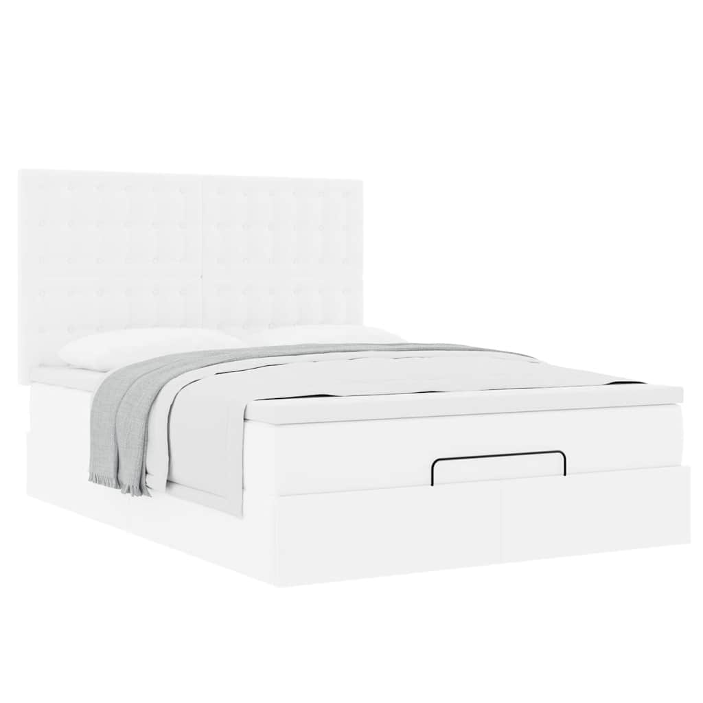 Cadre de lit ottoman avec matelas blanc 140x190 cm similicuir