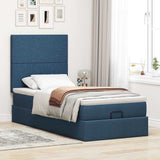 Cadre de lit ottoman avec matelas bleu 80x200 cm tissu