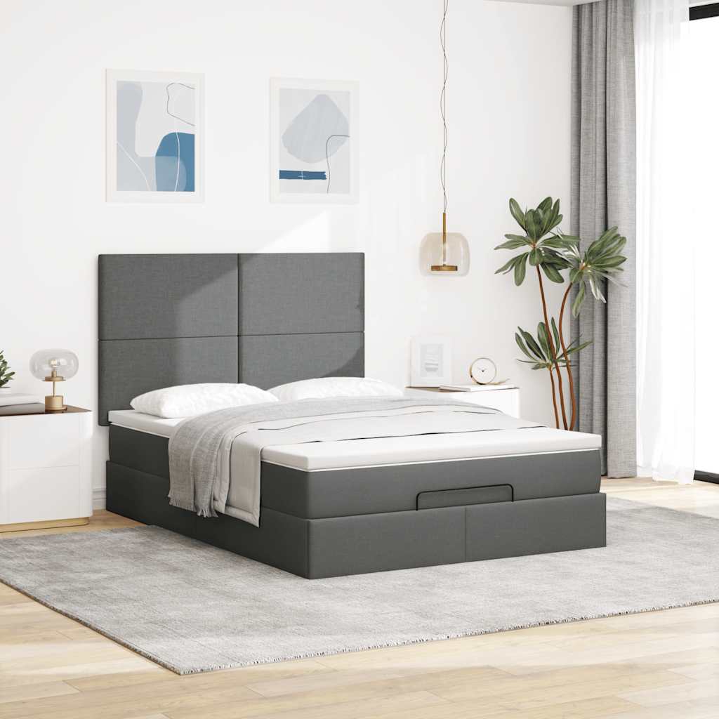 Cadre de lit ottoman avec matelas gris foncé 140x190 cm tissu