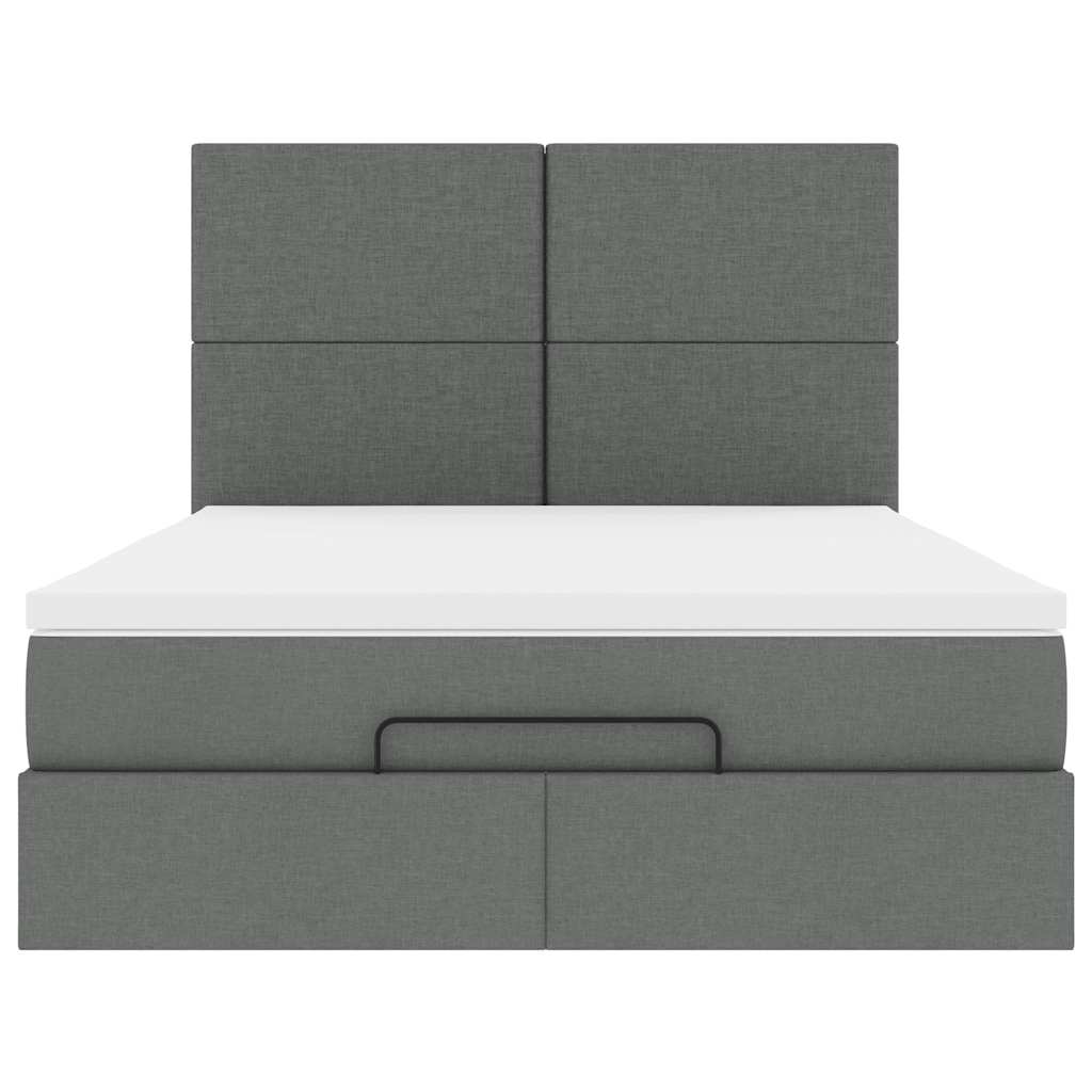 Cadre de lit ottoman avec matelas gris foncé 140x190 cm tissu