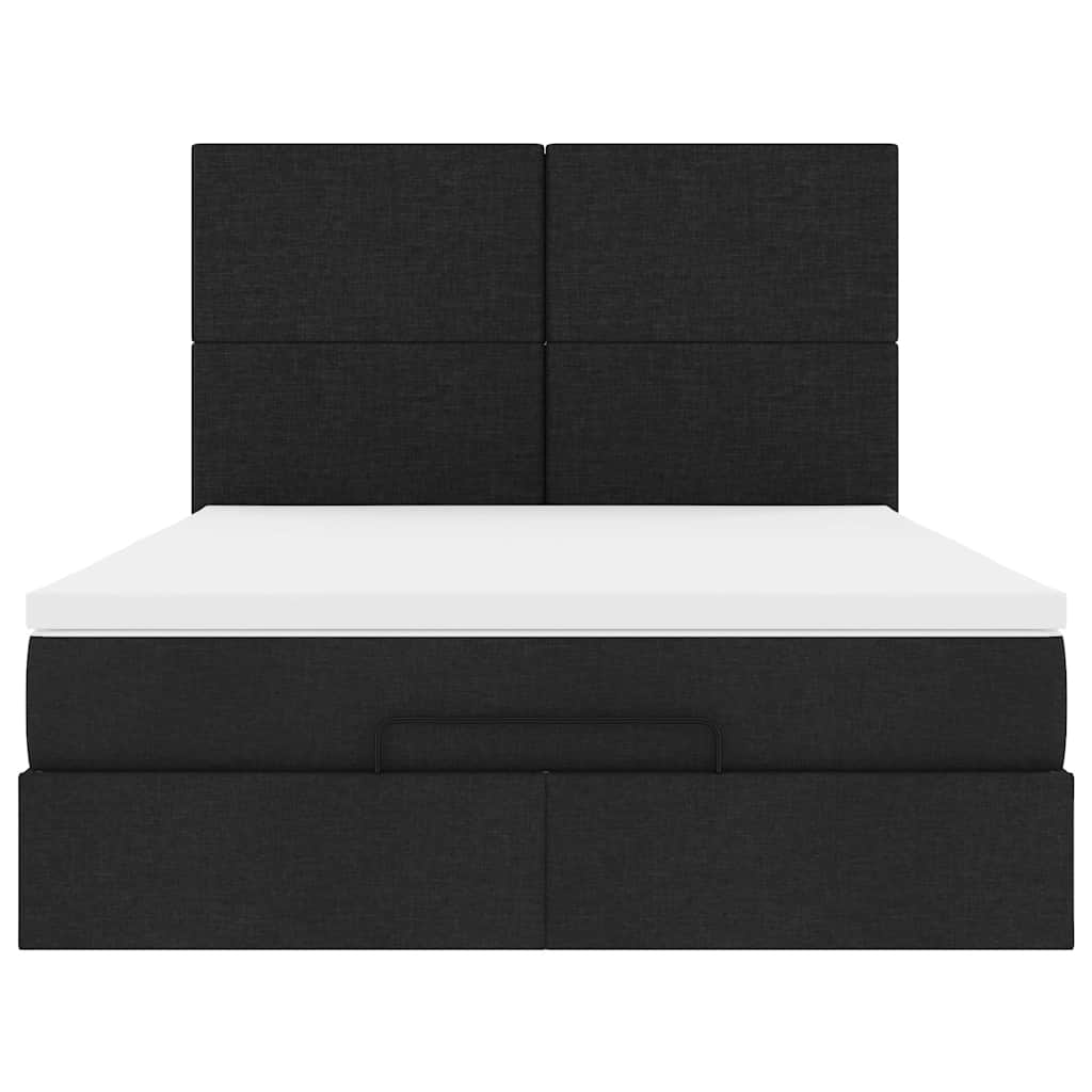 Cadre de lit ottoman avec matelas noir 140x190 cm tissu