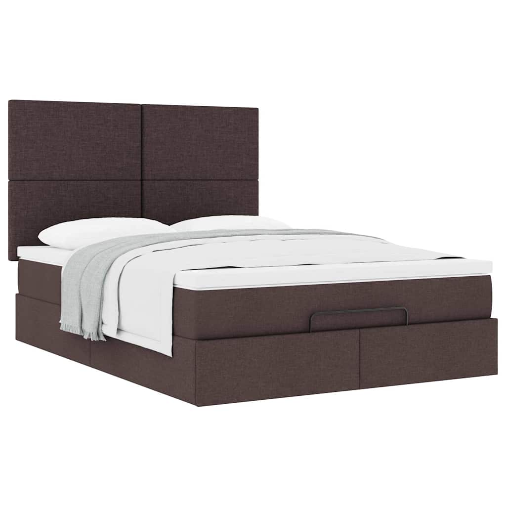 Cadre de lit ottoman avec matelas marron foncé 140x190 cm tissu