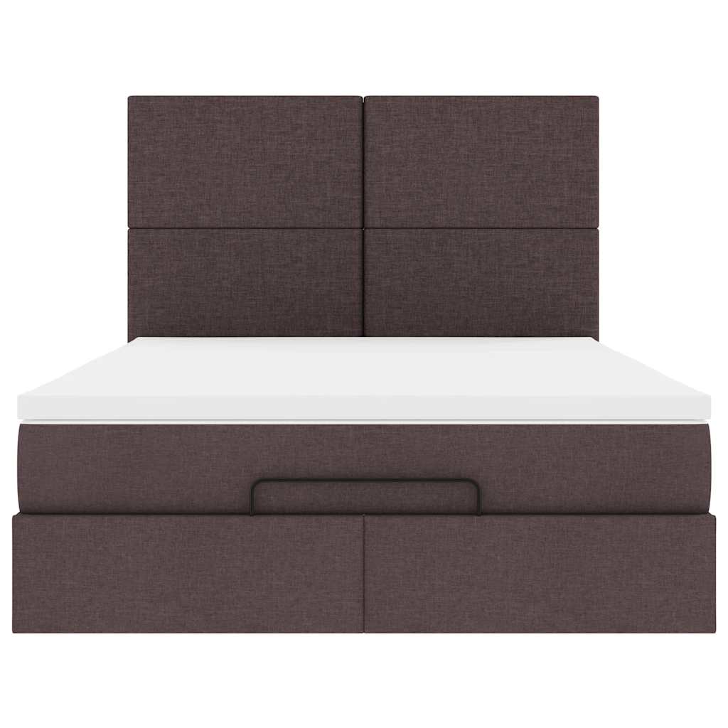 Cadre de lit ottoman avec matelas marron foncé 140x190 cm tissu