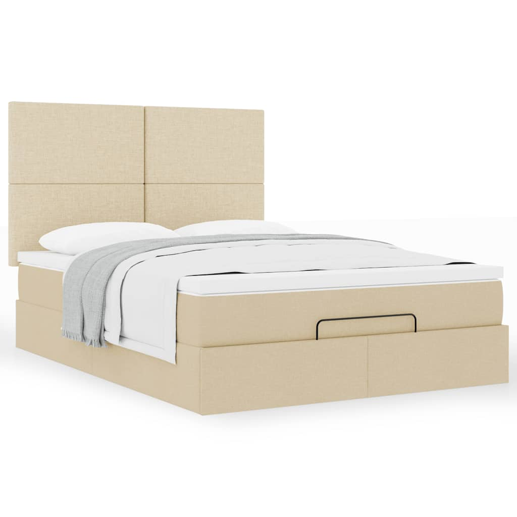 Cadre de lit ottoman avec matelas crème 140x190 cm tissu