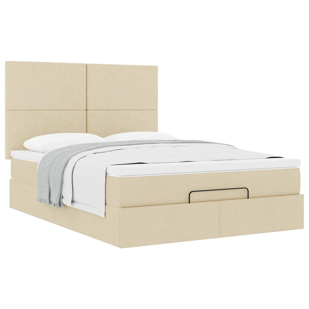 Cadre de lit ottoman avec matelas crème 140x190 cm tissu