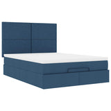 Cadre de lit ottoman avec matelas bleu 140x190 cm tissu