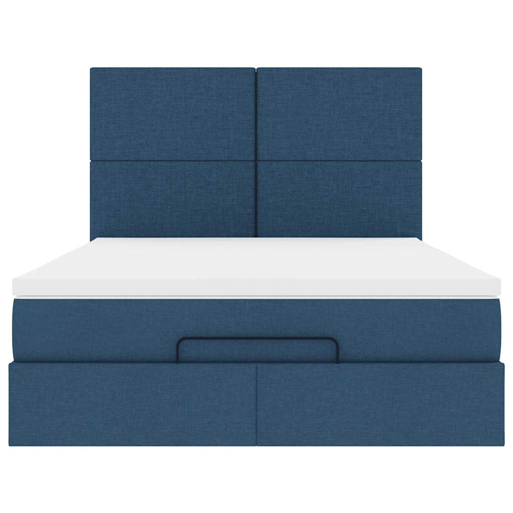 Cadre de lit ottoman avec matelas bleu 140x190 cm tissu