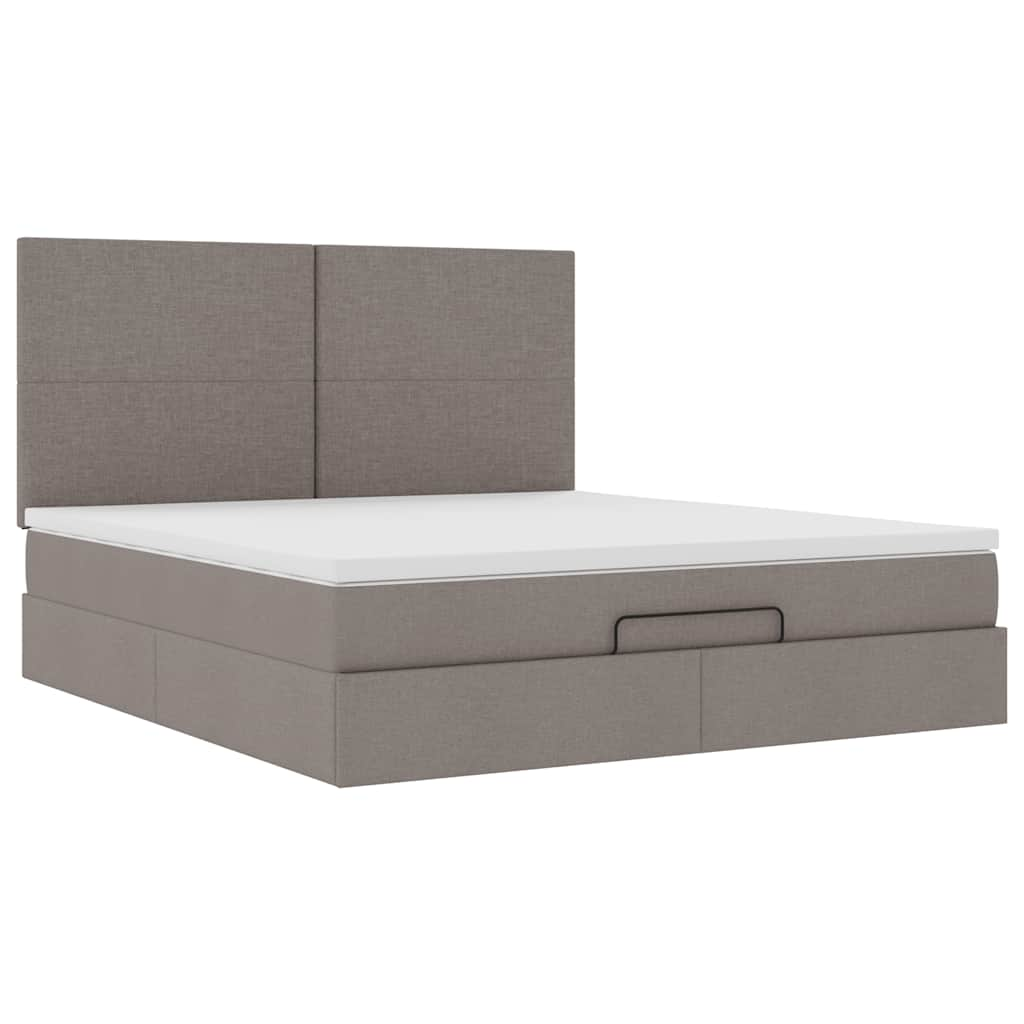 Cadre de lit ottoman avec matelas taupe 180x200 cm tissu