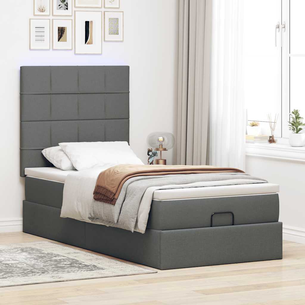 Cadre de lit ottoman avec matelas gris foncé 80x200 cm tissu