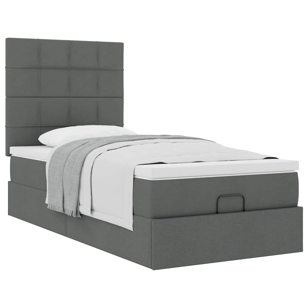 Cadre de lit ottoman avec matelas gris foncé 80x200 cm tissu