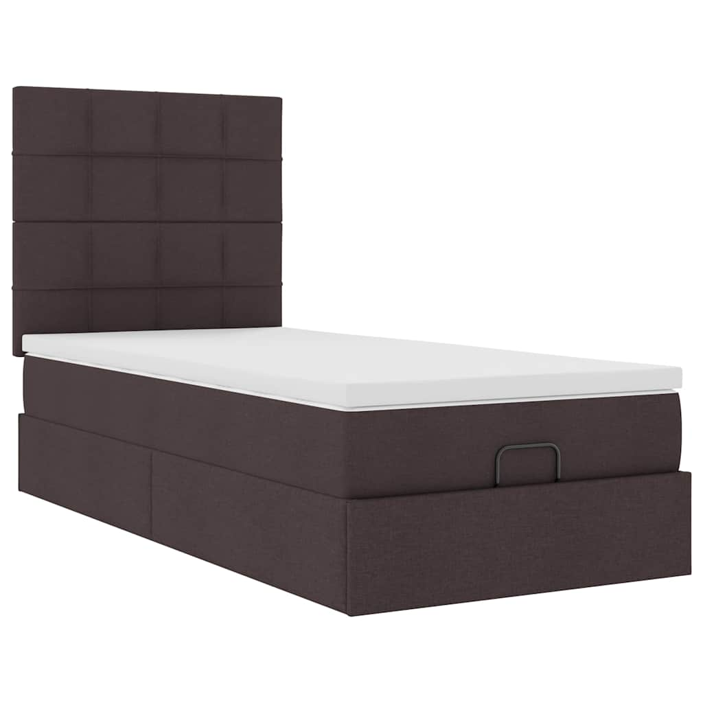 Cadre de lit ottoman avec matelas marron foncé 80x200 cm tissu