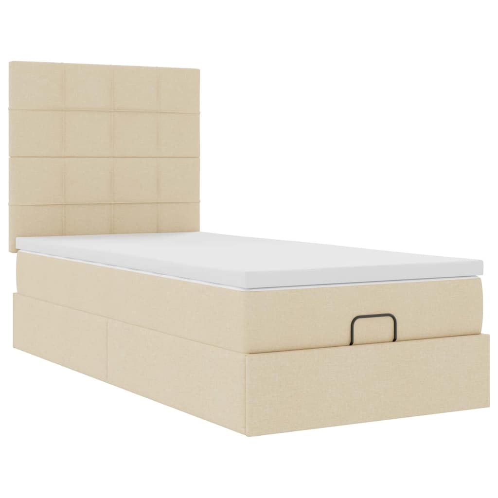 Cadre de lit ottoman avec matelas crème 80x200 cm tissu