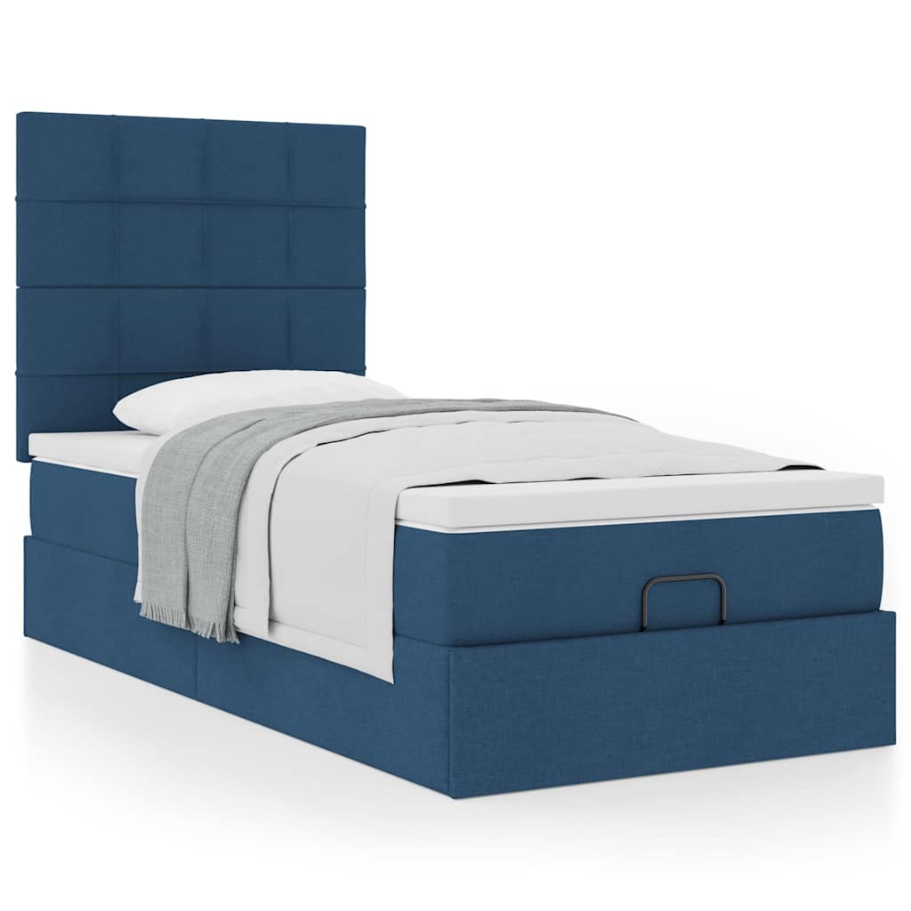 Cadre de lit ottoman avec matelas bleu 80x200 cm tissu