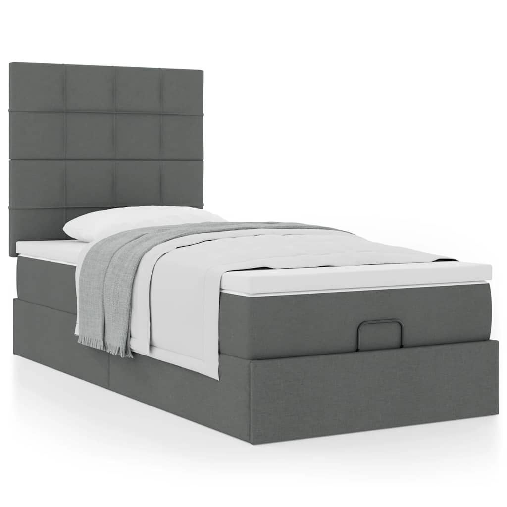 Cadre de lit ottoman avec matelas gris foncé 90x190 cm tissu