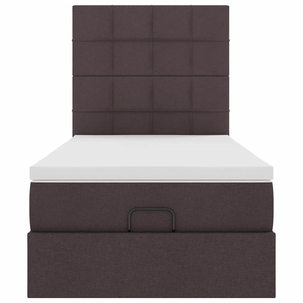 Cadre de lit ottoman avec matelas marron foncé 90x190 cm tissu