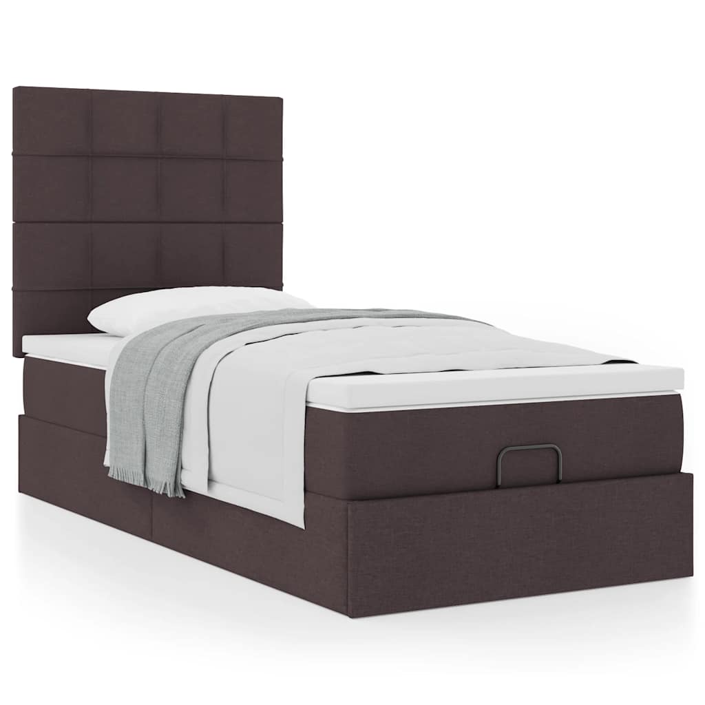 Cadre de lit ottoman avec matelas marron foncé 90x190 cm tissu