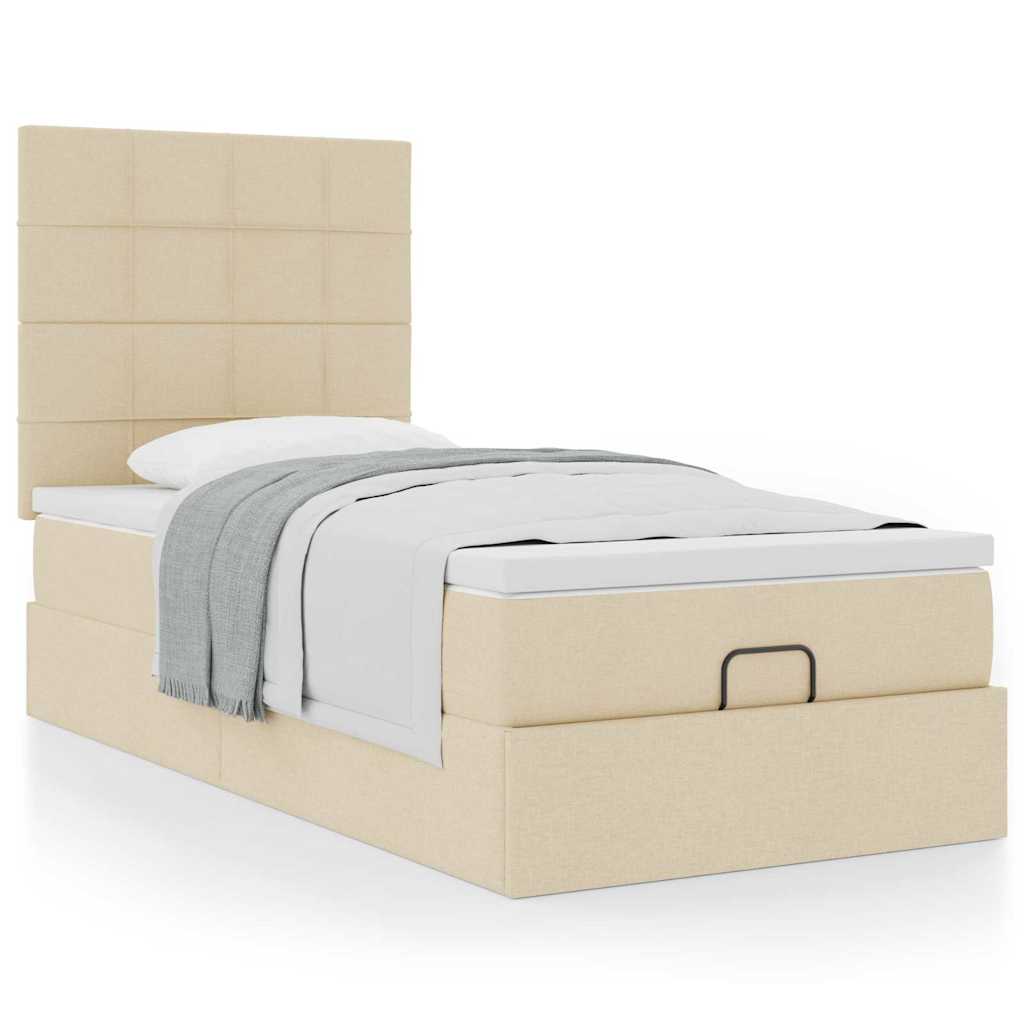 Cadre de lit ottoman avec matelas crème 90x190 cm tissu