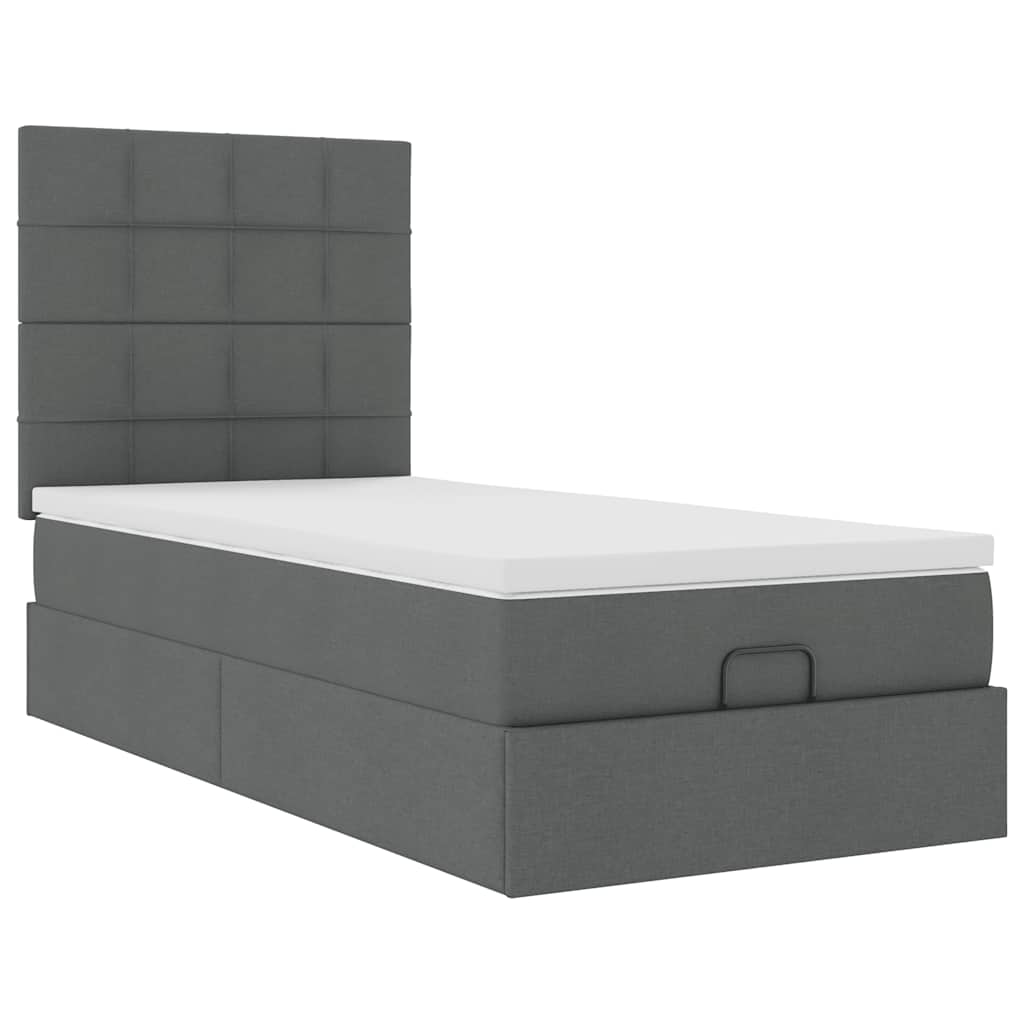 Cadre de lit ottoman avec matelas gris foncé 90x200 cm tissu