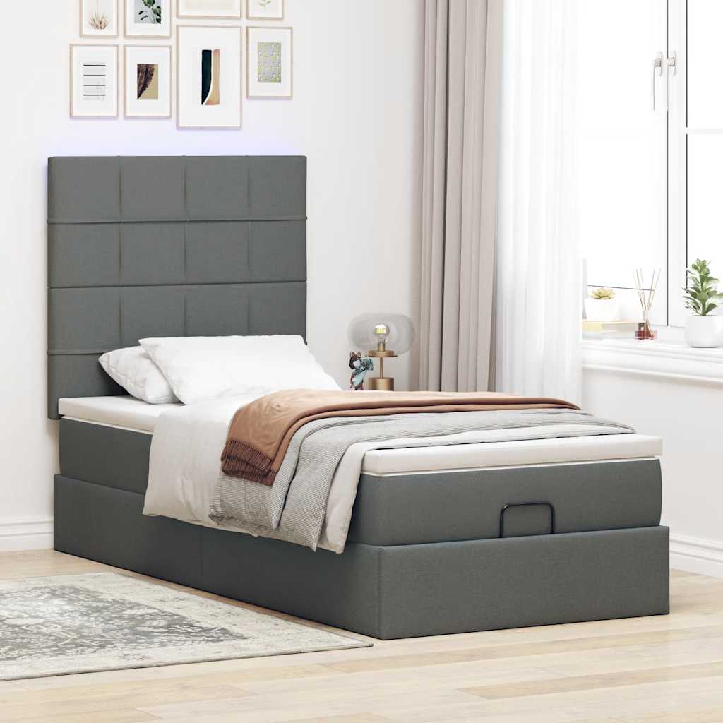 Cadre de lit ottoman avec matelas gris foncé 90x200 cm tissu