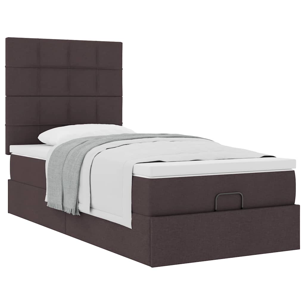 Cadre de lit ottoman avec matelas marron foncé 90x200 cm tissu