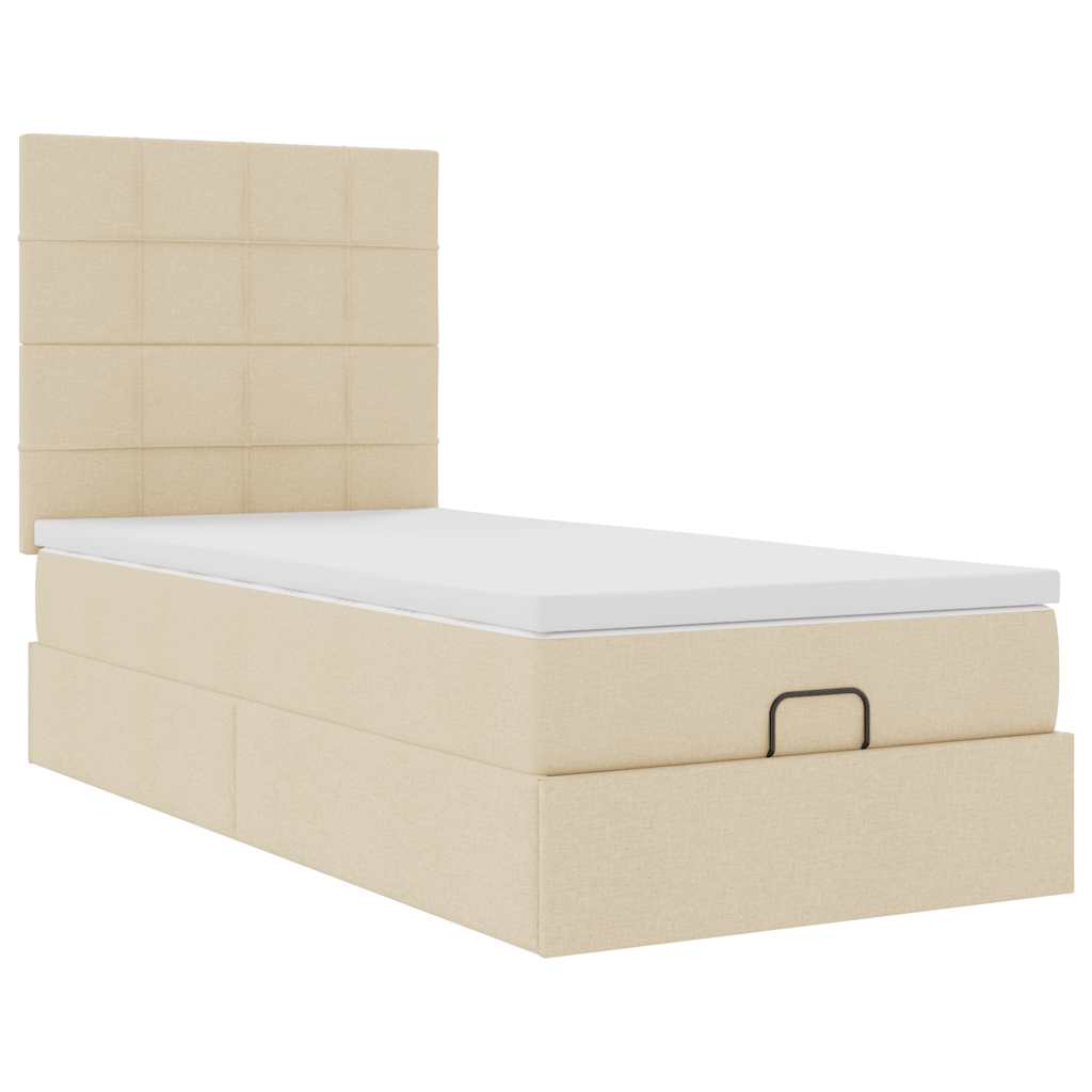 Cadre de lit ottoman avec matelas crème 100x200cm tissu