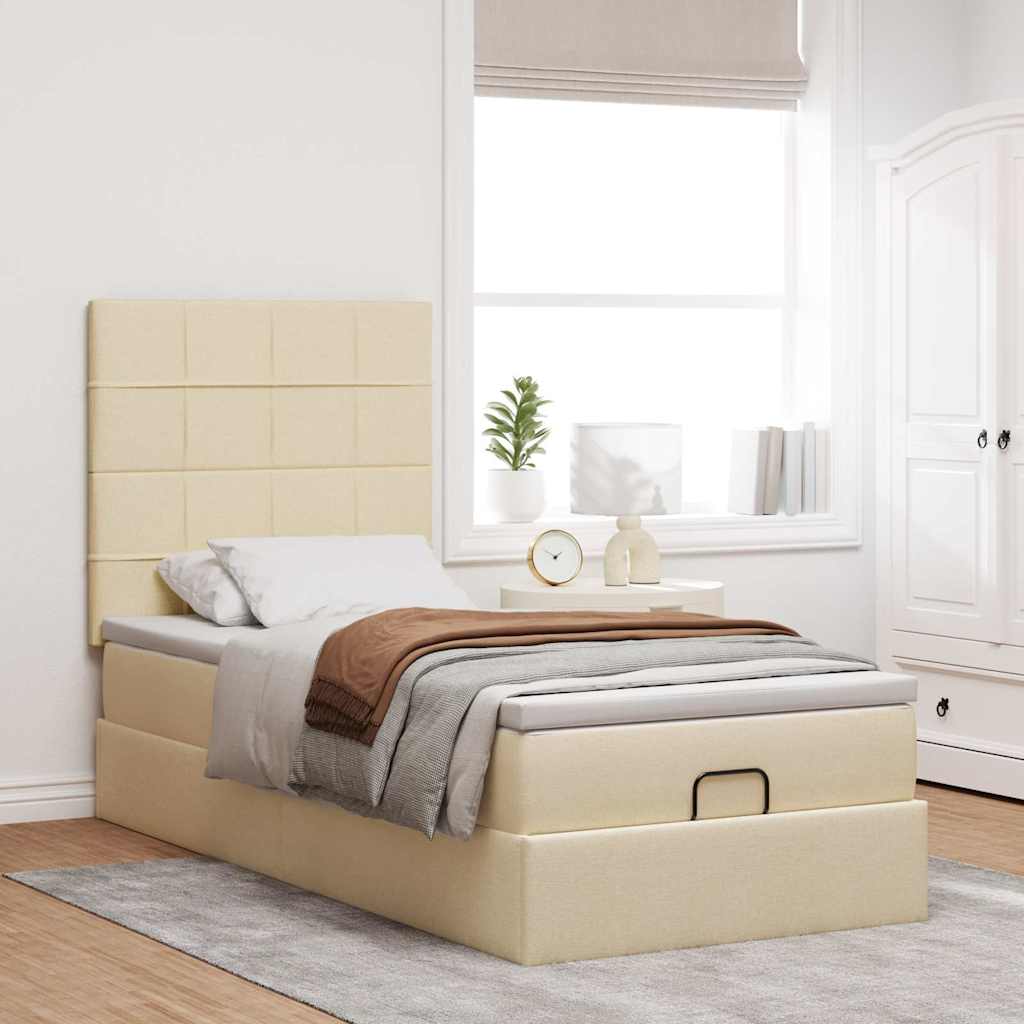 Cadre de lit ottoman avec matelas crème 100x200cm tissu