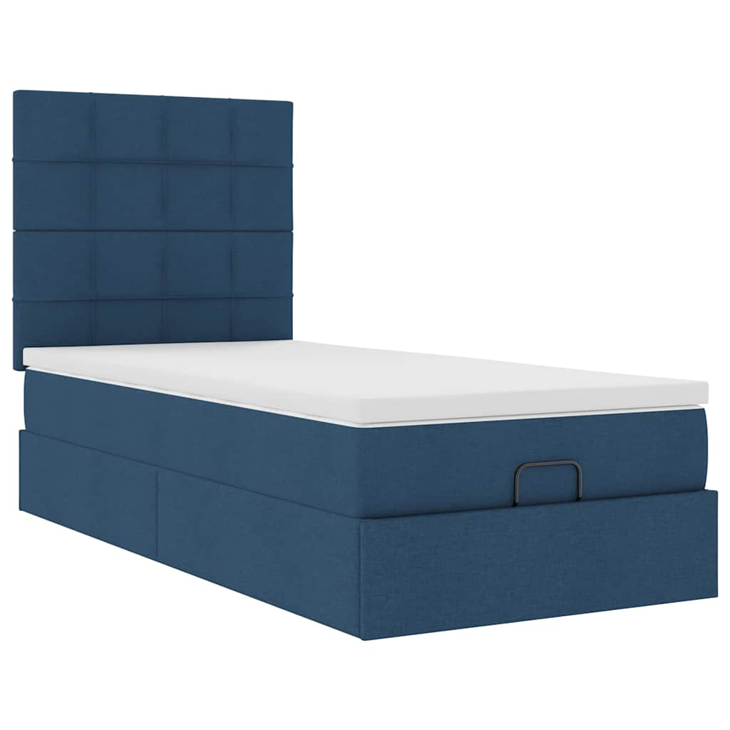 Cadre de lit ottoman avec matelas bleu 100x200 cm tissu