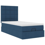 Cadre de lit ottoman avec matelas bleu 100x200 cm tissu