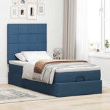 Cadre de lit ottoman avec matelas bleu 100x200 cm tissu