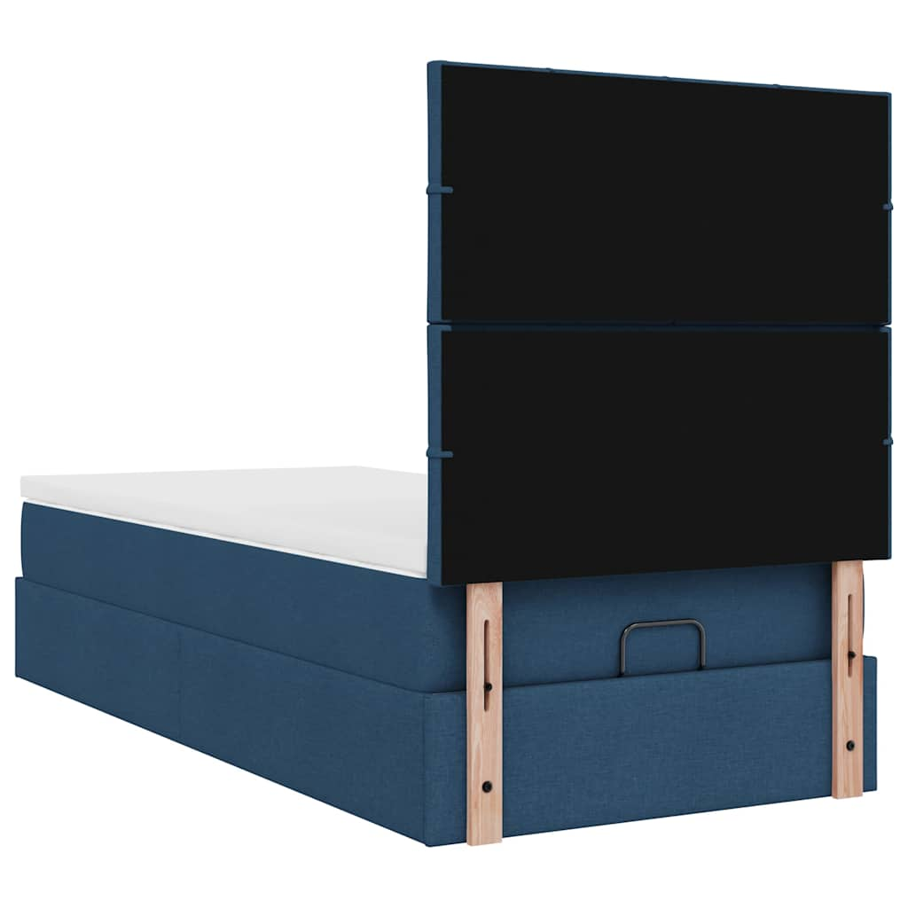 Cadre de lit ottoman avec matelas bleu 100x200 cm tissu