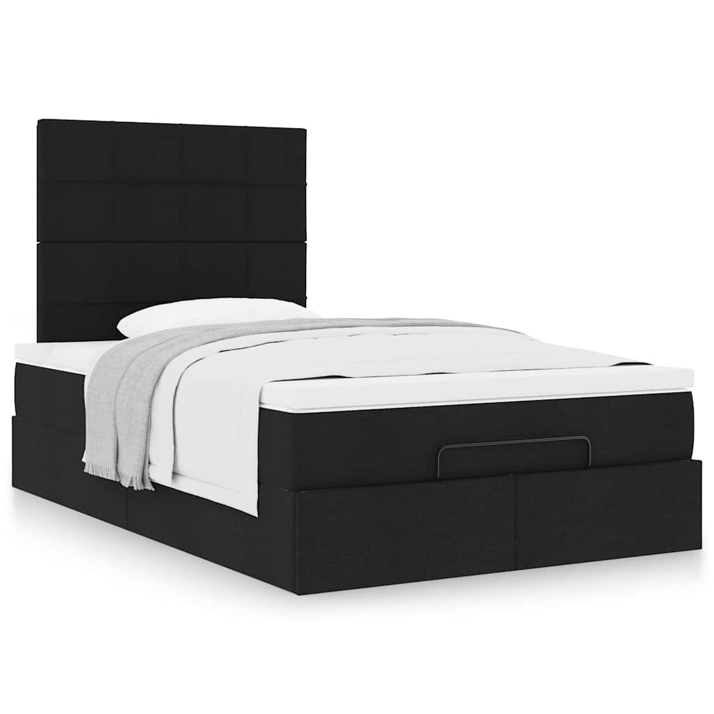 Cadre de lit ottoman avec matelas noir 120x190 cm tissu