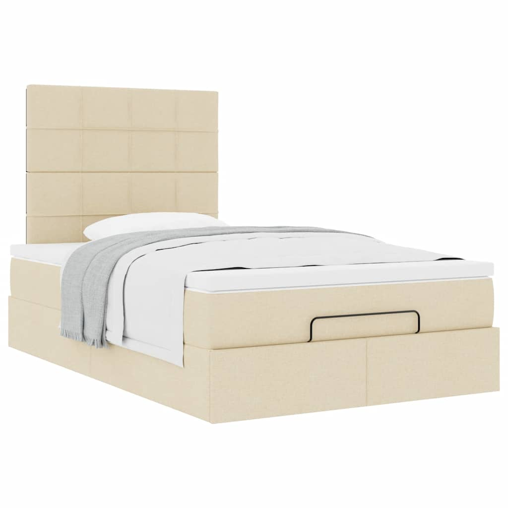 Cadre de lit ottoman avec matelas crème 120x190 cm tissu