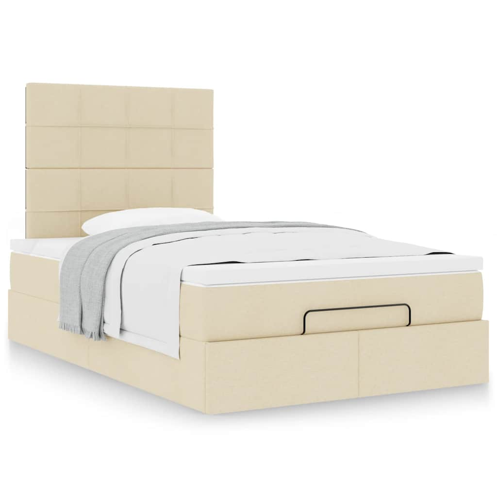 Cadre de lit ottoman avec matelas crème 120x190 cm tissu